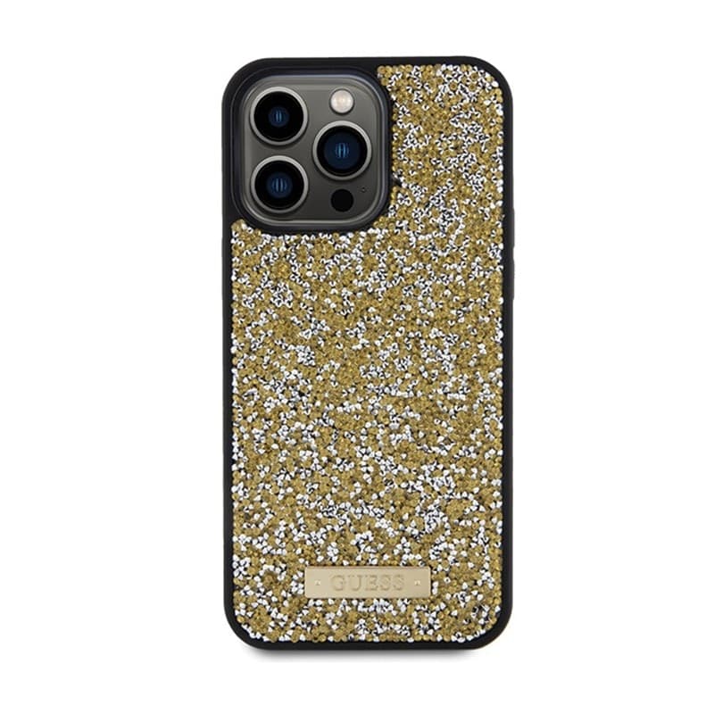 Guess Rhinestone Metal Logo - Case for iPhone 15 Pro (Yellow) - 3