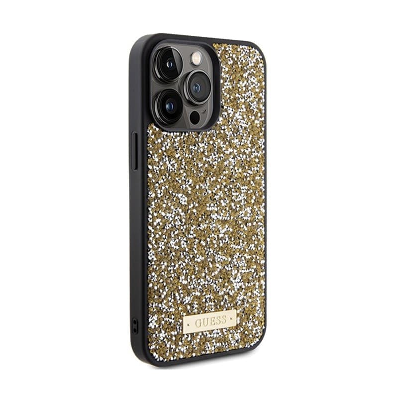 Guess Rhinestone Metal Logo - Case for iPhone 15 Pro (Yellow) - 4