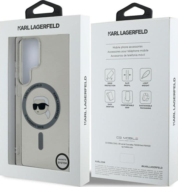 Karl Lagerfeld Button Karl Head Printed Logo MagSafe - Case for Samsung Galaxy S25 Ultra (Black) - 8