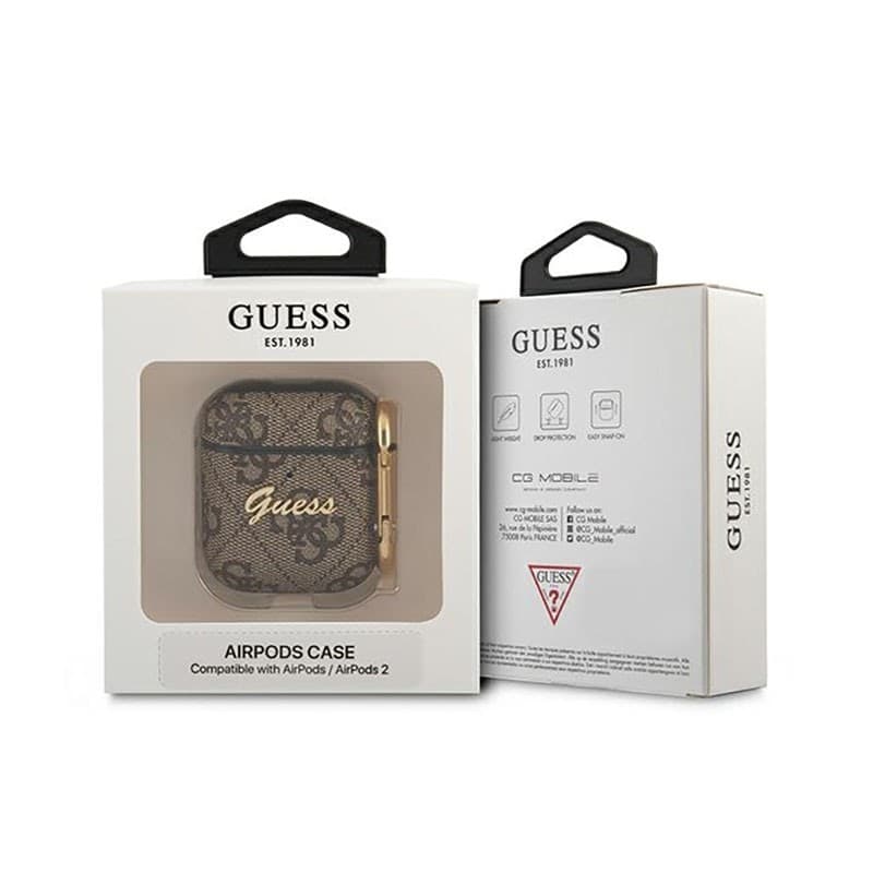 Guess 4G Sctript Metal Collection - Case for Apple AirPods 1/2 gen (Brown) - 3