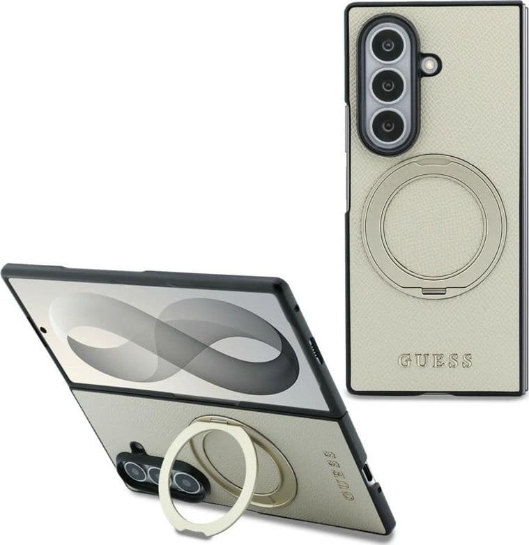 Guess Magnetic Ring Stand Graned Classic Logo MagSafe - Custodia per Samsung Galaxy Z Fold 8 Ultra (beige)