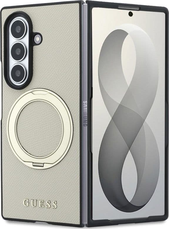 Guess Magnetic Ring Stand Graned Classic Logo MagSafe - Custodia per Samsung Galaxy Z Fold 8 Ultra (beige) - 2