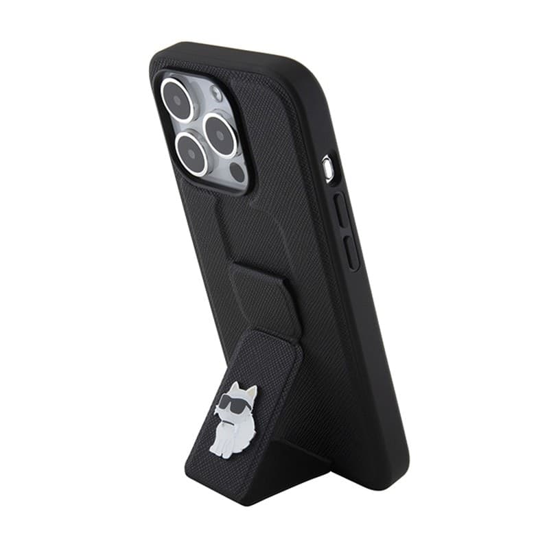 Karl Lagerfeld Gripstand Saffiano Choupette Pins - iPhone 15 Pro Case (black) - 2