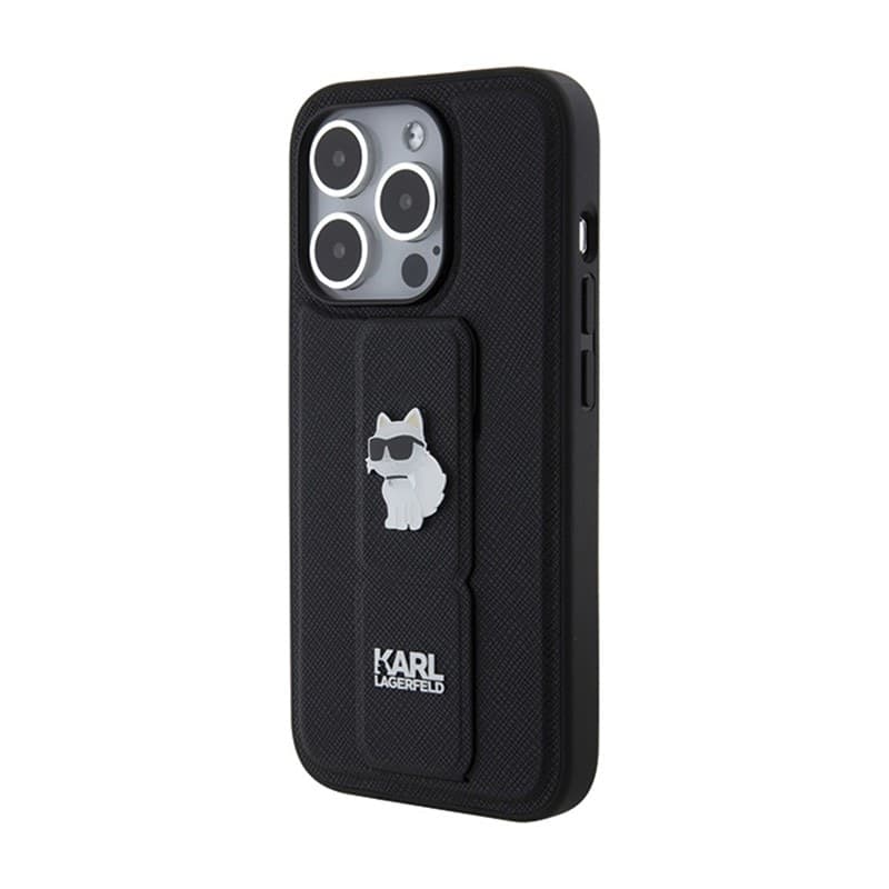 Karl Lagerfeld Gripstand Saffiano Choupette Pins - iPhone 15 Pro Case (black) - 3