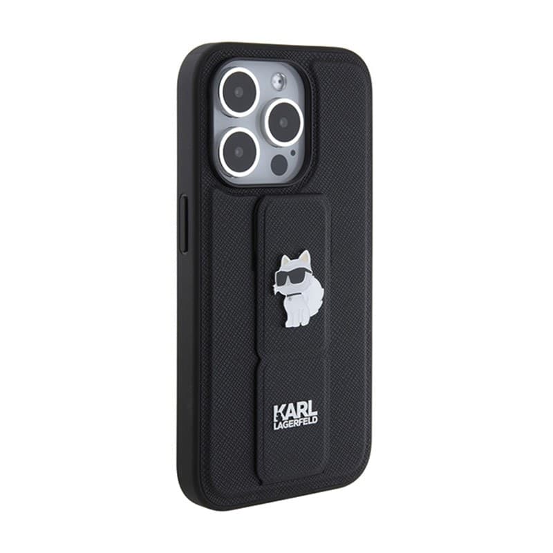 Karl Lagerfeld Gripstand Saffiano Choupette Pins - iPhone 15 Pro Case (black) - 5