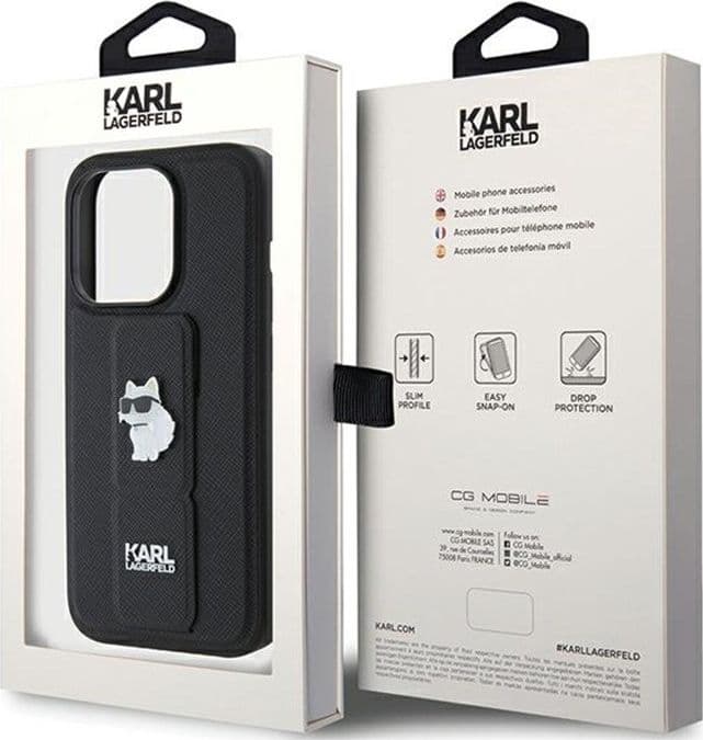 Karl Lagerfeld Gripstand Saffiano Choupette Pins - iPhone 15 Pro Case (black) - 9