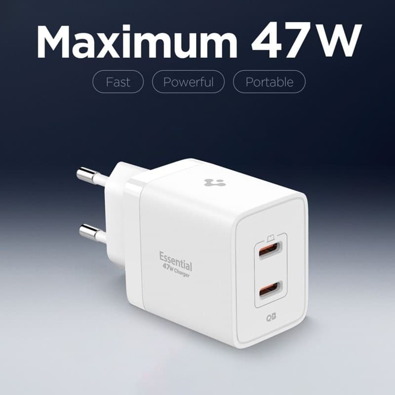Spigen Essential EE472EU GaN Pro - Caricabatterie da parete 2x USB-C 47W (bianco) - 4