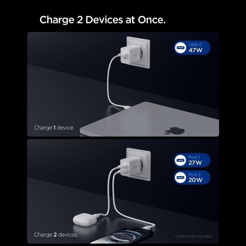 Spigen Essential EE472EU GaN Pro - Caricabatterie da parete 2x USB-C 47W (bianco) - 5