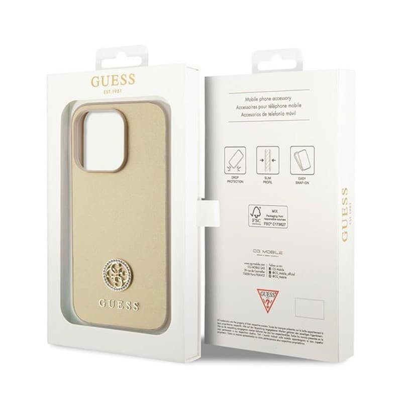 Guess 4G Strass Metal Logo - Case for iPhone 15 Pro (Gold) - 8