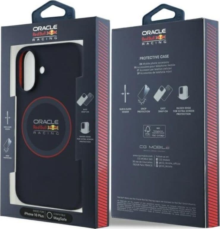 Custodia MagSafe in silicone con anello rosso Red Bull per iPhone 16 Plus (blu navy) - 8