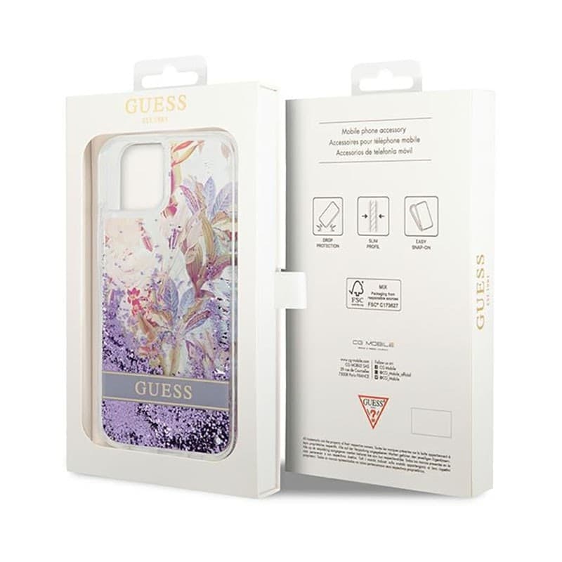 Guess Liquid Glitter Flower - Case for iPhone 14 Plus (Purple) - 8
