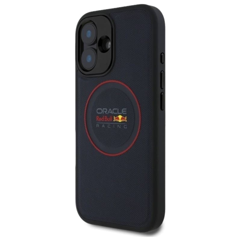 Custodia Red Bull in pelle con anello rosso e MagSafe per iPhone 16 Plus (blu navy) - 2