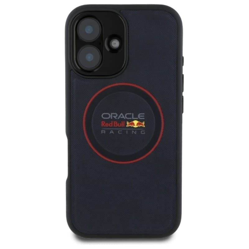 Custodia Red Bull in pelle con anello rosso e MagSafe per iPhone 16 Plus (blu navy) - 3
