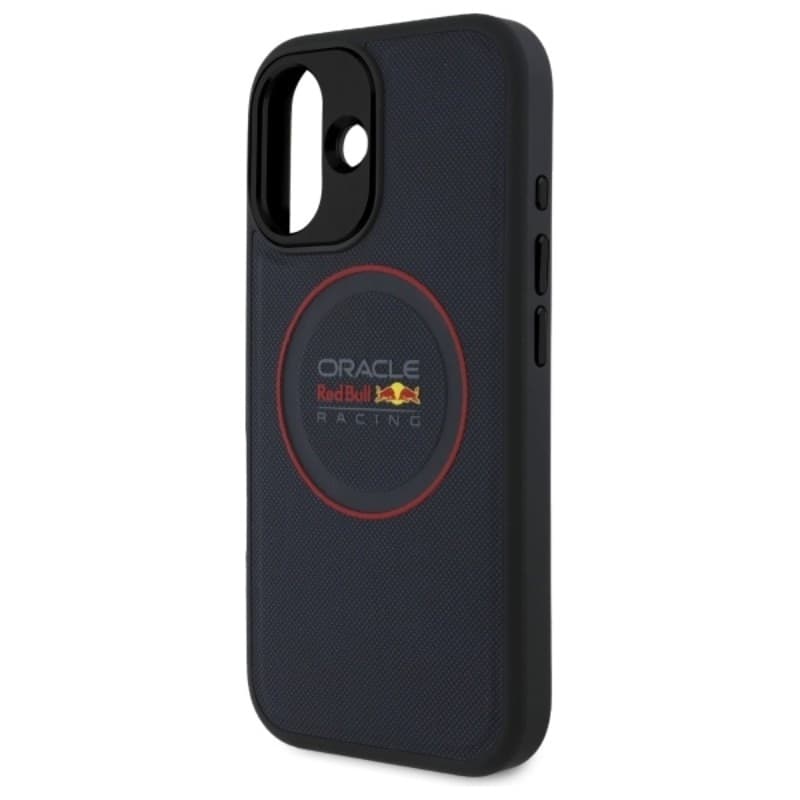 Custodia Red Bull in pelle con anello rosso e MagSafe per iPhone 16 Plus (blu navy) - 6