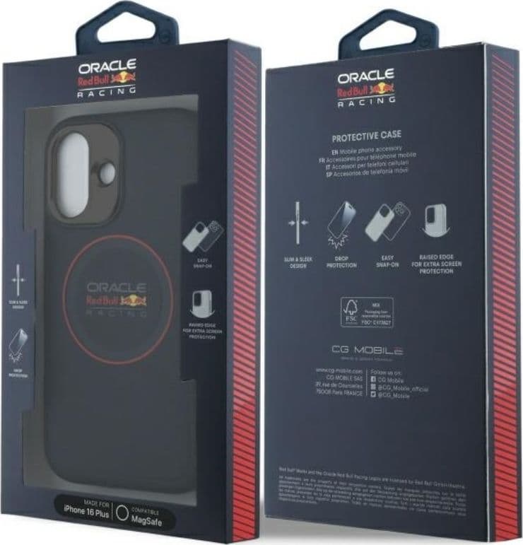 Custodia Red Bull in pelle con anello rosso e MagSafe per iPhone 16 Plus (blu navy) - 8