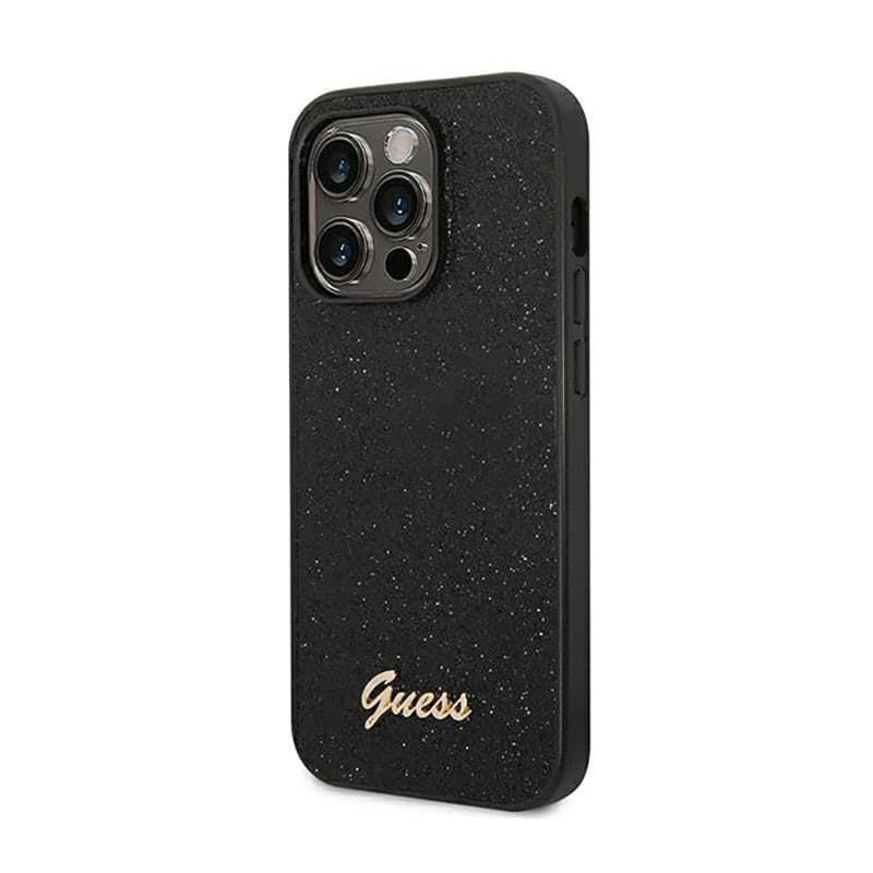 Guess Glitter Flakes Metal Logo Case - Case for iPhone 14 Pro (Black) - 2