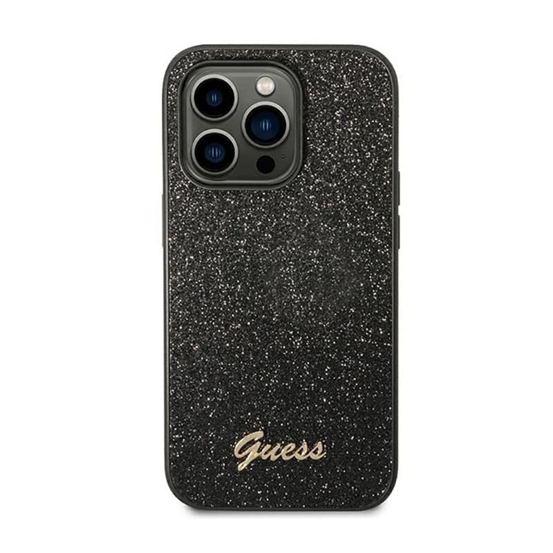 Guess Glitter Flakes Metal Logo Case - Case for iPhone 14 Pro (Black) - 3