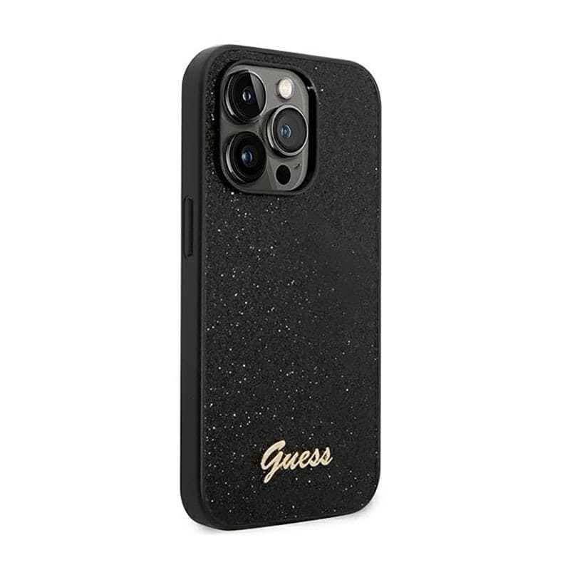 Guess Glitter Flakes Metal Logo Case - Case for iPhone 14 Pro (Black) - 4