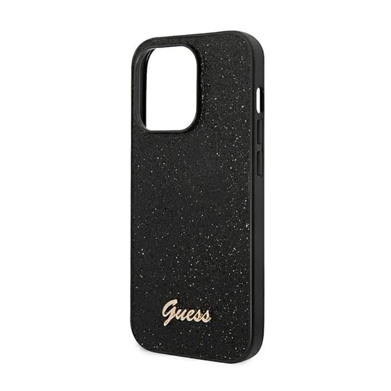 Guess Glitter Flakes Metal Logo Case - Case for iPhone 14 Pro (Black) - 6