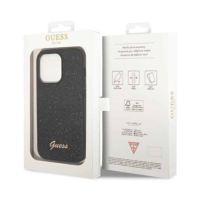 Guess Glitter Flakes Metal Logo Case - Case for iPhone 14 Pro (Black) - 8