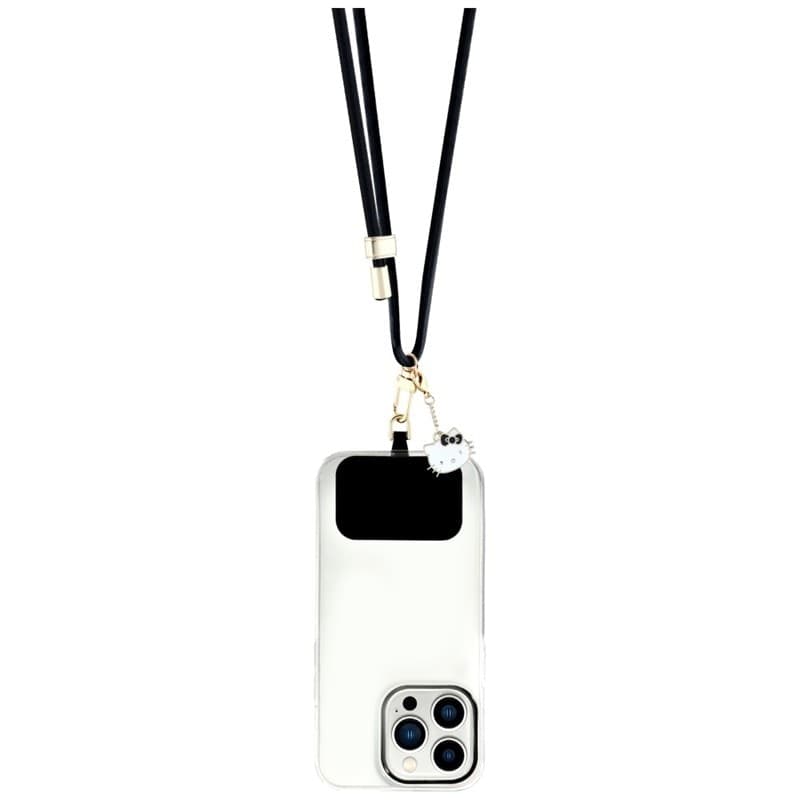 Hello Kitty Patch & Kitty Head Charm - Universal Phone Strap / Lanyard (Black) - 2