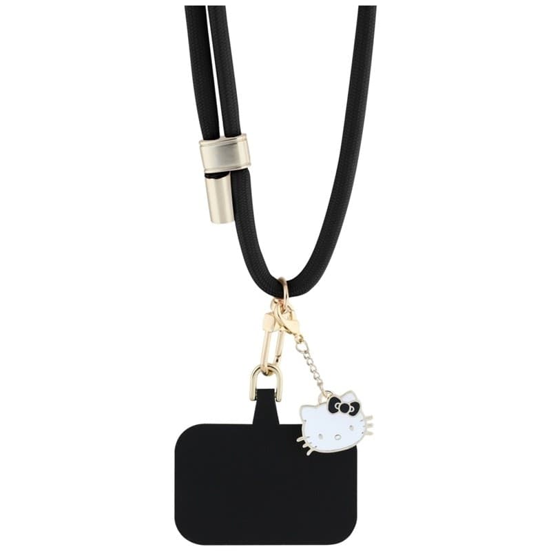Hello Kitty Patch & Kitty Head Charm - Universal Phone Strap / Lanyard (Black) - 3