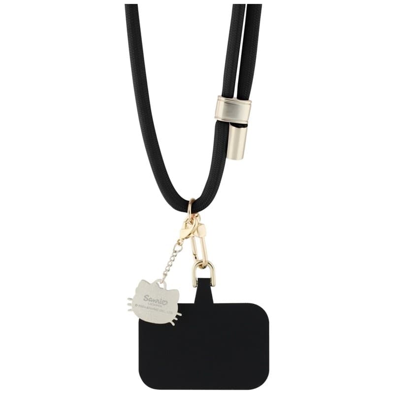 Hello Kitty Patch & Kitty Head Charm - Universal Phone Strap / Lanyard (Black) - 4