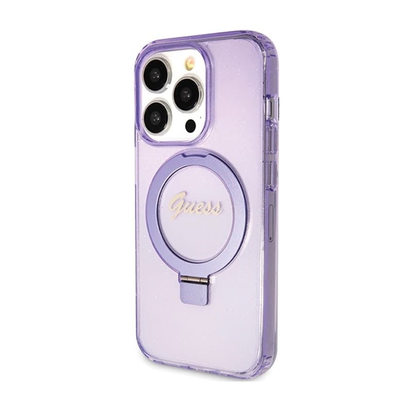 Guess Ring Stand Script Glitter MagSafe - iPhone 15 Pro Case (Purple) - 2