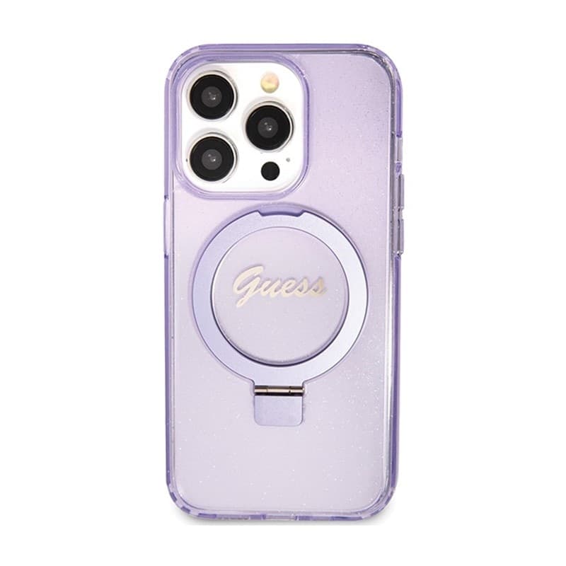 Guess Ring Stand Script Glitter MagSafe - iPhone 15 Pro Case (Purple) - 3