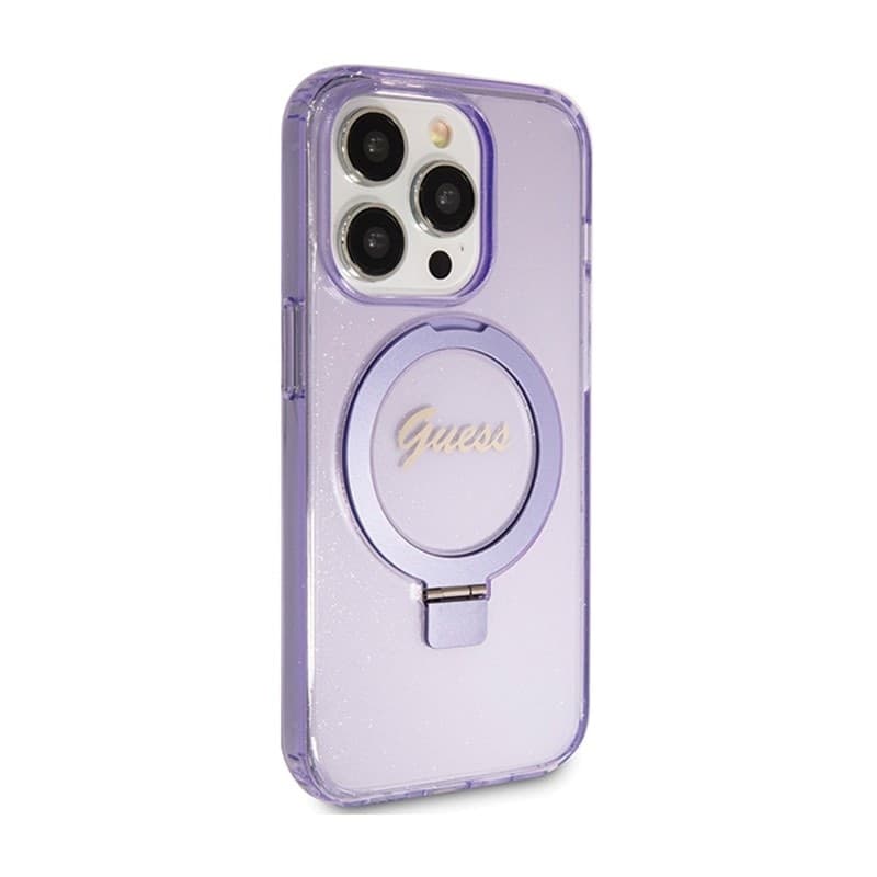 Guess Ring Stand Script Glitter MagSafe - iPhone 15 Pro Case (Purple) - 4