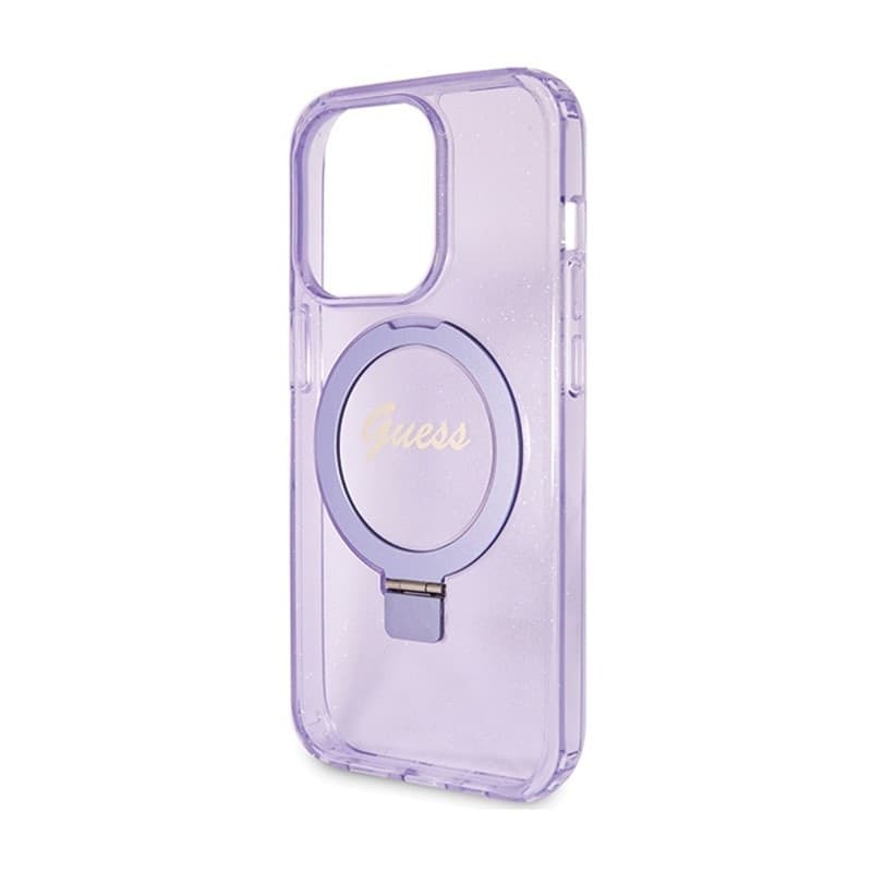 Guess Ring Stand Script Glitter MagSafe - iPhone 15 Pro Case (Purple) - 6