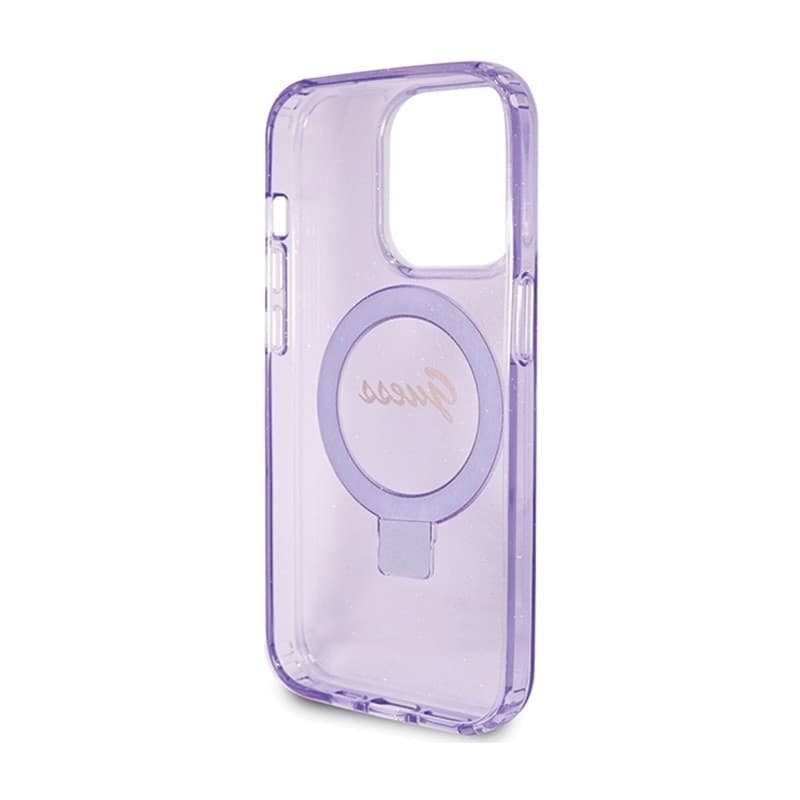 Guess Ring Stand Script Glitter MagSafe - iPhone 15 Pro Case (Purple) - 7