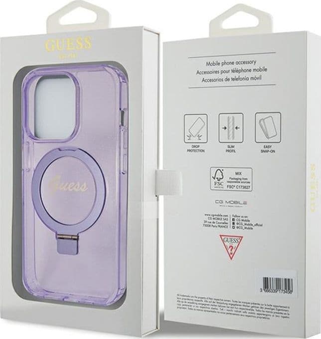 Guess Ring Stand Script Glitter MagSafe - iPhone 15 Pro Case (Purple) - 8