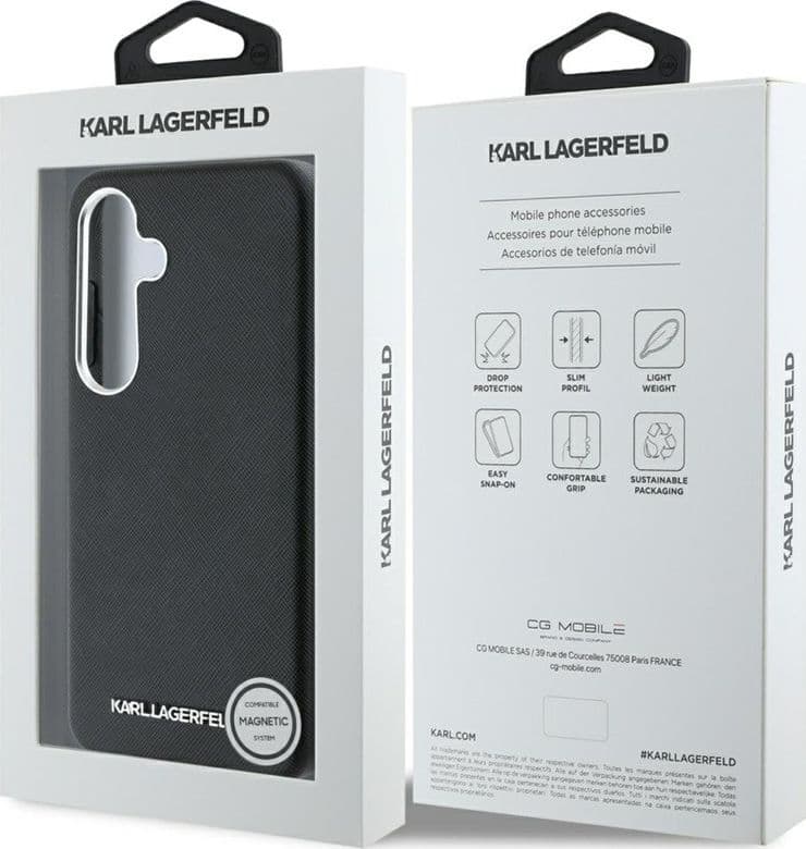 Karl Lagerfeld Saffiano Full Wrapped Elongated Metal Logo MagSafe - Case for Samsung Galaxy S25+ (black) - 8