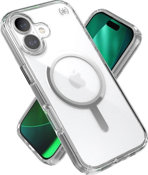 Speck Presidio Perfect Clear MagSafe - Custodia per iPhone 17 (trasparente/argento) - 20