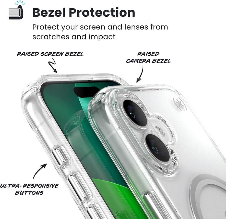 Speck Presidio Perfect Clear MagSafe - Custodia per iPhone 17 (trasparente/argento) - 4