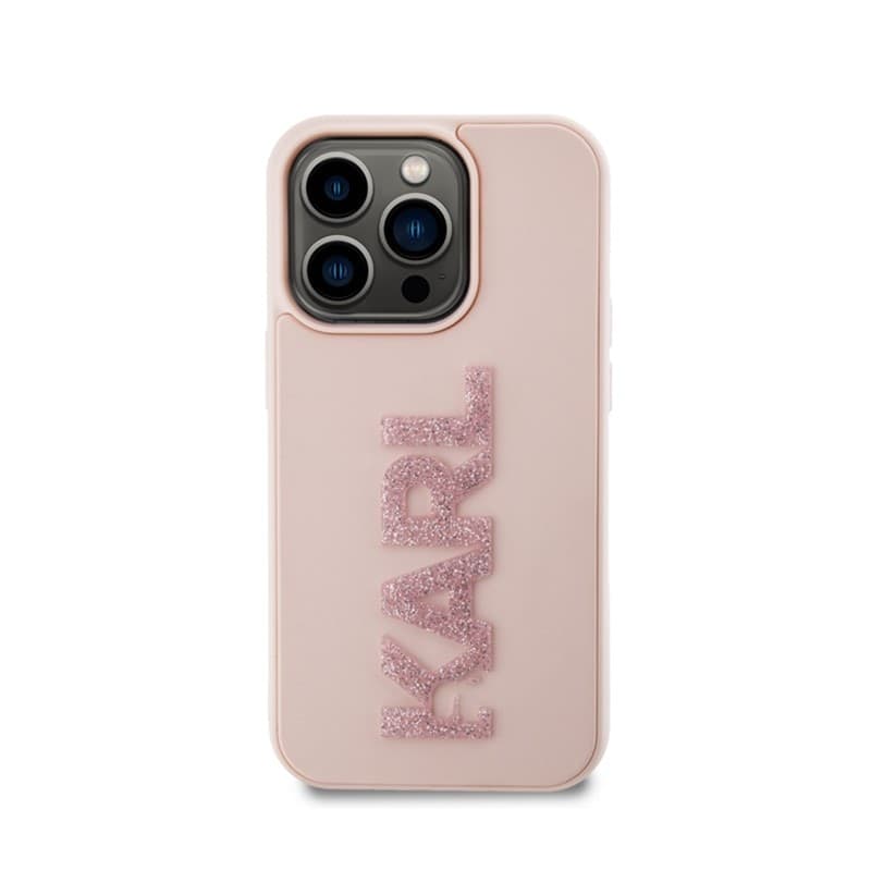 Karl Lagerfeld 3D Rubber Glitter Logo - Case for iPhone 15 Pro (pink) - 3