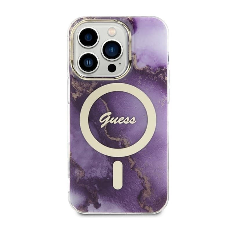 Guess Golden Marble MagSafe - Case for iPhone 14 Pro (Purple) - 3