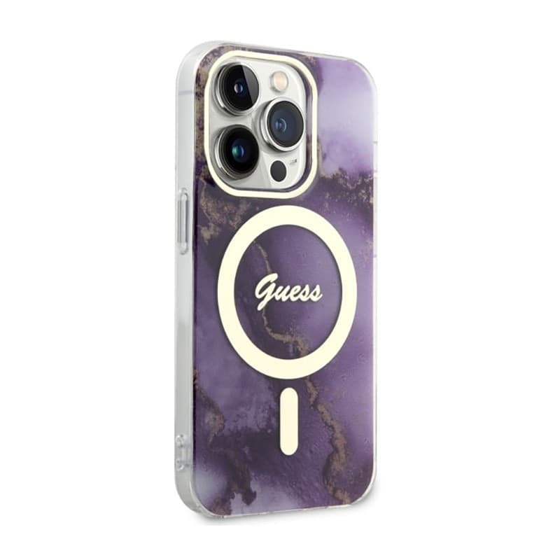 Guess Golden Marble MagSafe - Case for iPhone 14 Pro (Purple) - 4