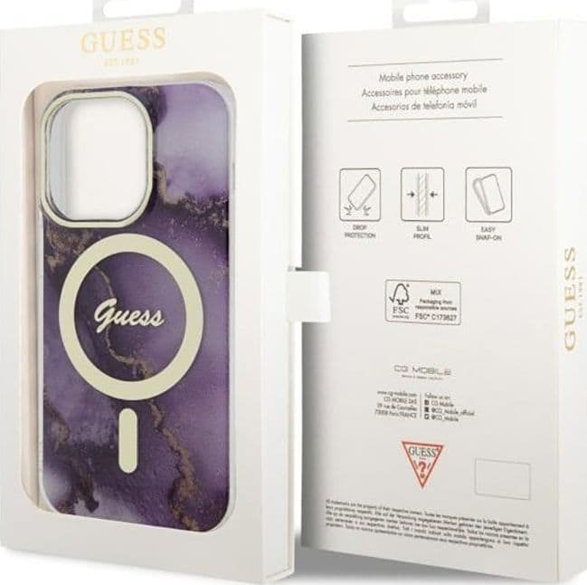 Guess Golden Marble MagSafe - Case for iPhone 14 Pro (Purple) - 8
