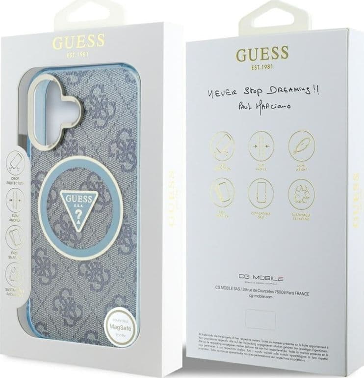 Guess IML Metal Glitter 4G Circle Triangle MagSafe - Case for iPhone 16 (blue) - 8
