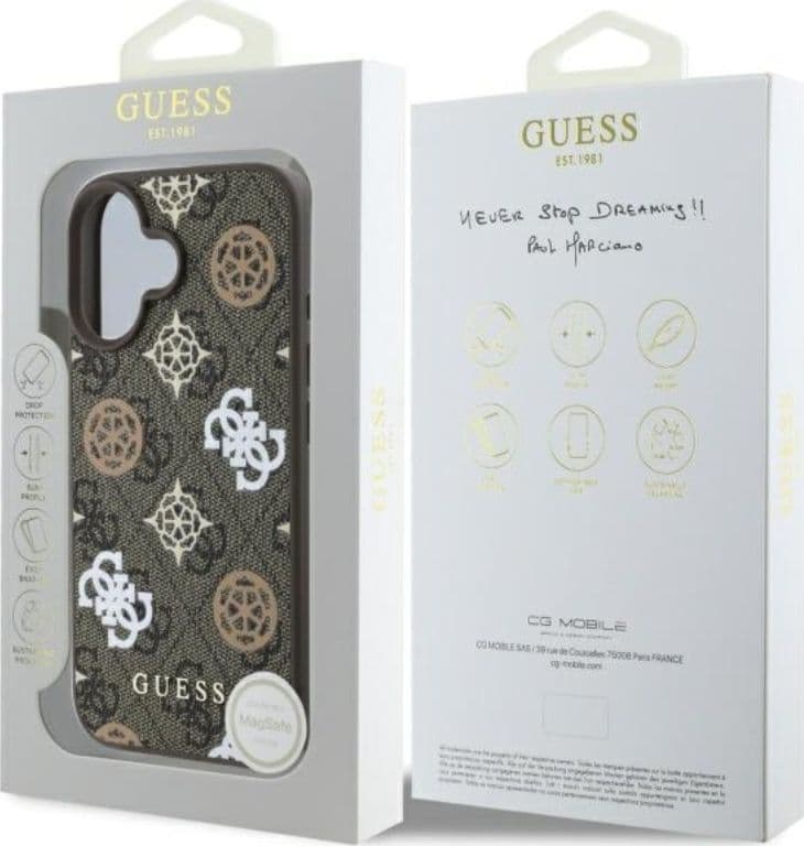 Guess Peony On 4G Background MagSafe - Case for iPhone 16 (brown) - 8
