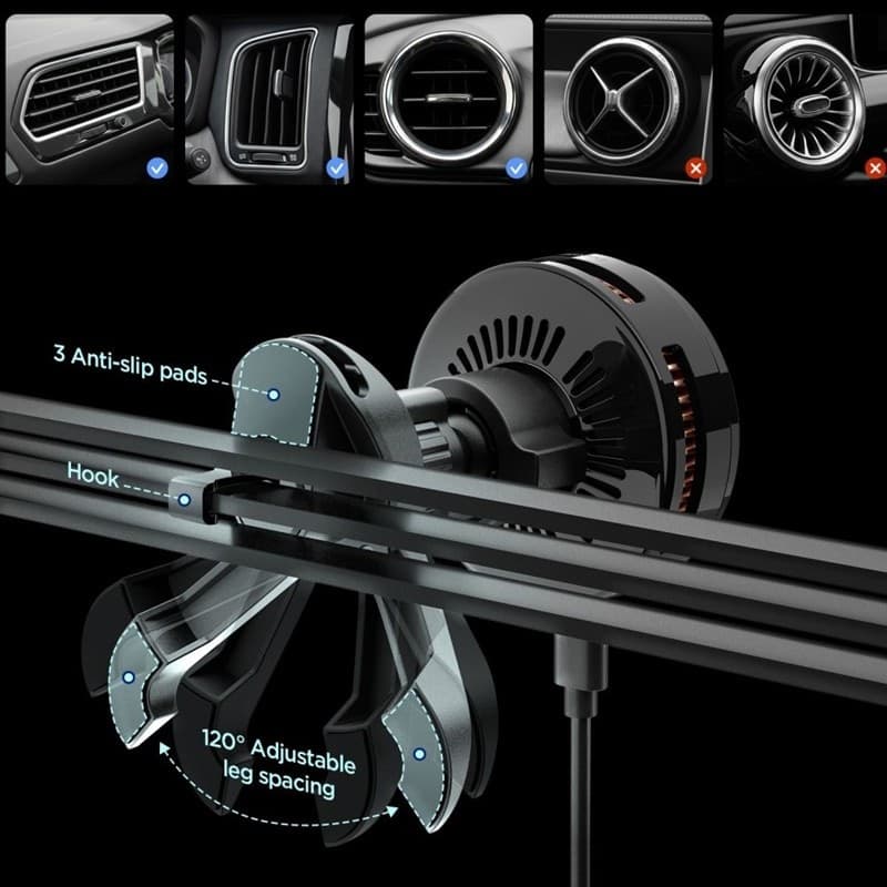 Spigen Essential EV25MFAQ - Magnetic Car Vent Mount with 25W Wireless Charging MagSafe Qi2.2 (Black) - 2