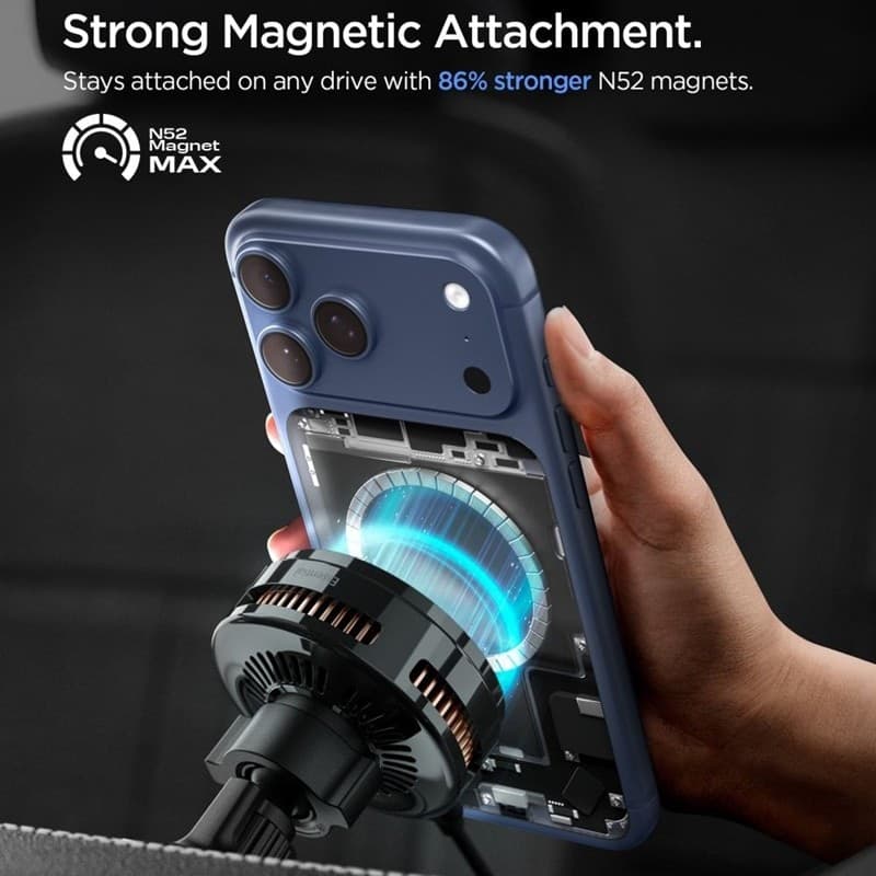Spigen Essential EV25MFAQ - Magnetic Car Vent Mount with 25W Wireless Charging MagSafe Qi2.2 (Black) - 5