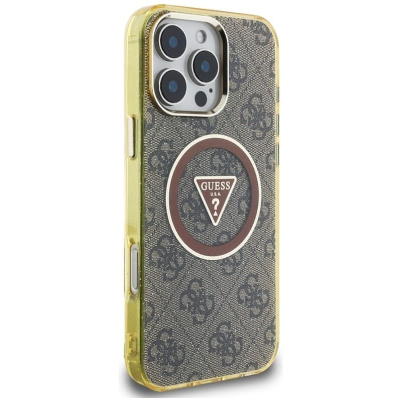 Guess IML Metal Glitter 4G Circle Triangle MagSafe - Case for iPhone 16 Pro (brown) - 4