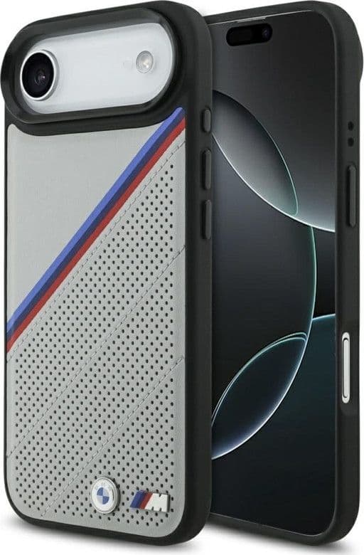 Custodia MagSafe per iPhone Air con logo tricolore in metallo BMW M (grigio)