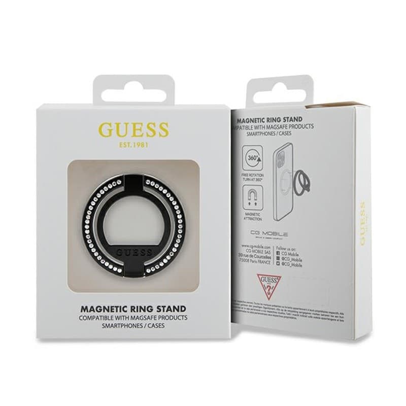 Guess MagSafe Ring Stand Rhinestone - Magnetic finger holder for phone with stand function (Black) - 4