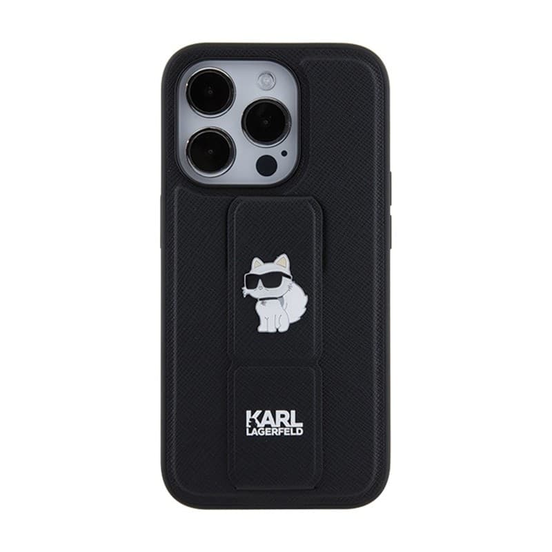 Karl Lagerfeld Gripstand Saffiano Choupette Pins - iPhone 15 Pro Max Case (Black) - 4