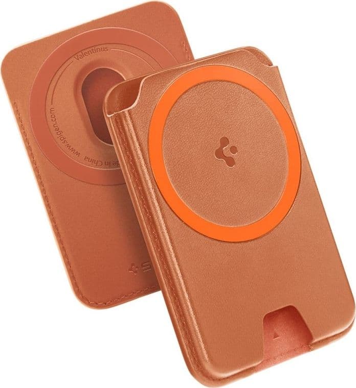 Spigen Valentinus MagFit + MagSafe - Portafoglio magnetico (arancione metallizzato) - 4