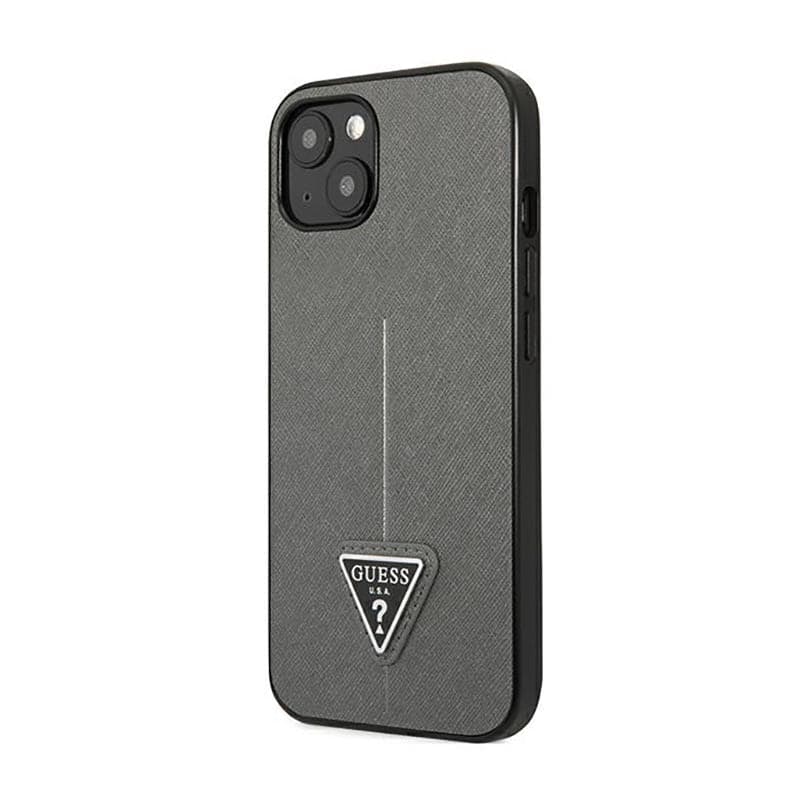 Guess Saffiano Triangle Logo Case - Case for iPhone 14 Plus (Silver) - 2
